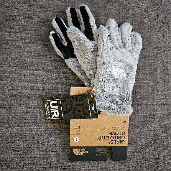 The North Face Kids Girls Meld Grey Osito Etip Gloves Size Small - Picture 2 of 13